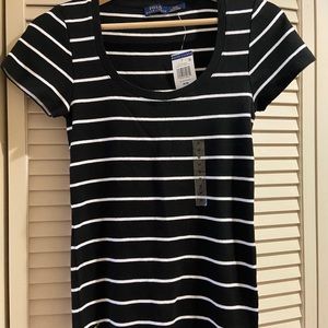 Polo black & white striped top NWT size M